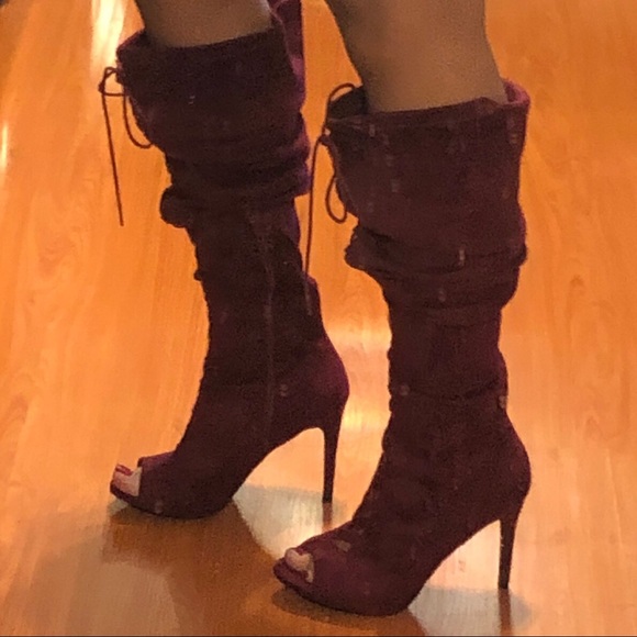 Burgundy over the knee boots - Picture 4 of 4